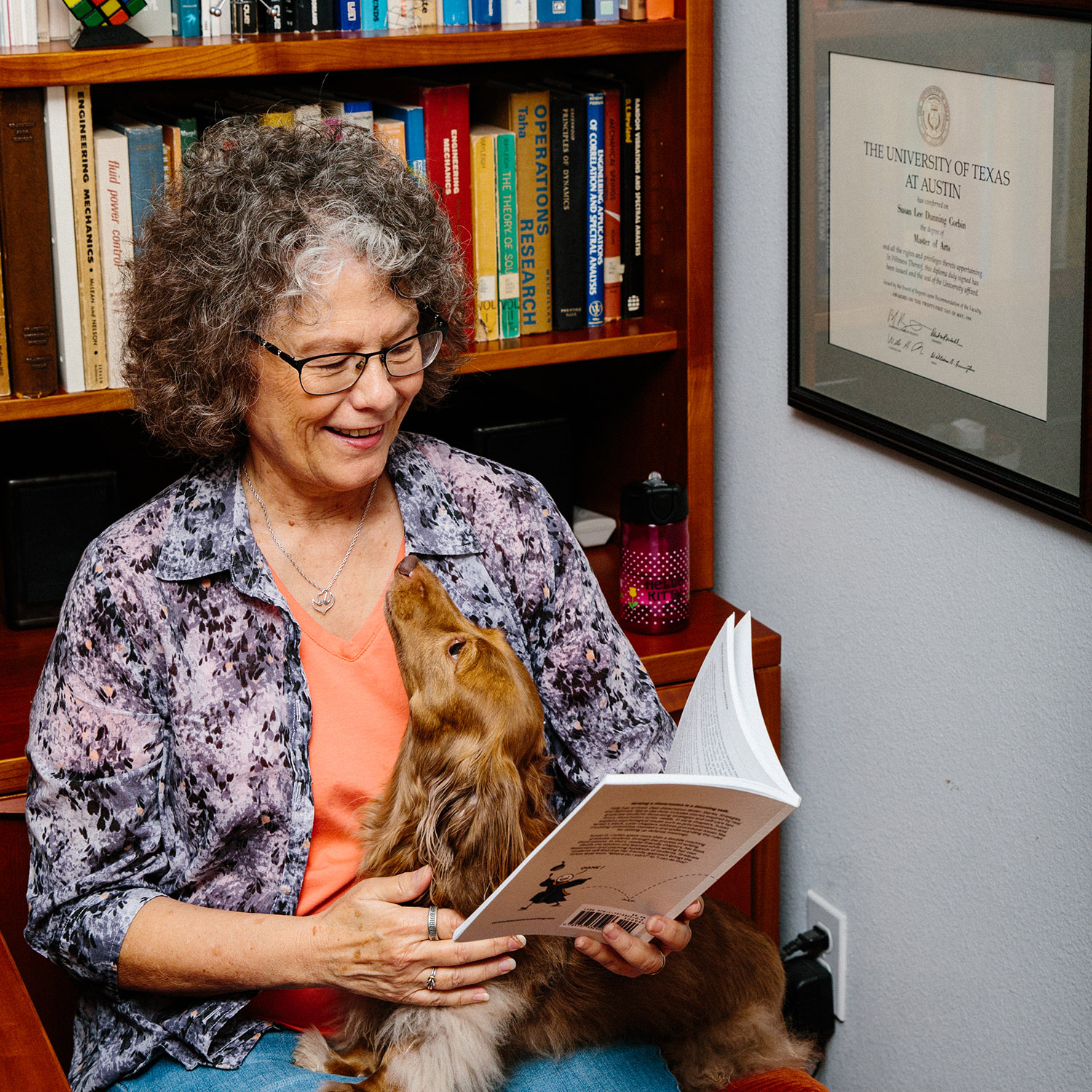 Susan D. Corbin, Ph.D. and her long haired golden dachshund Sadie