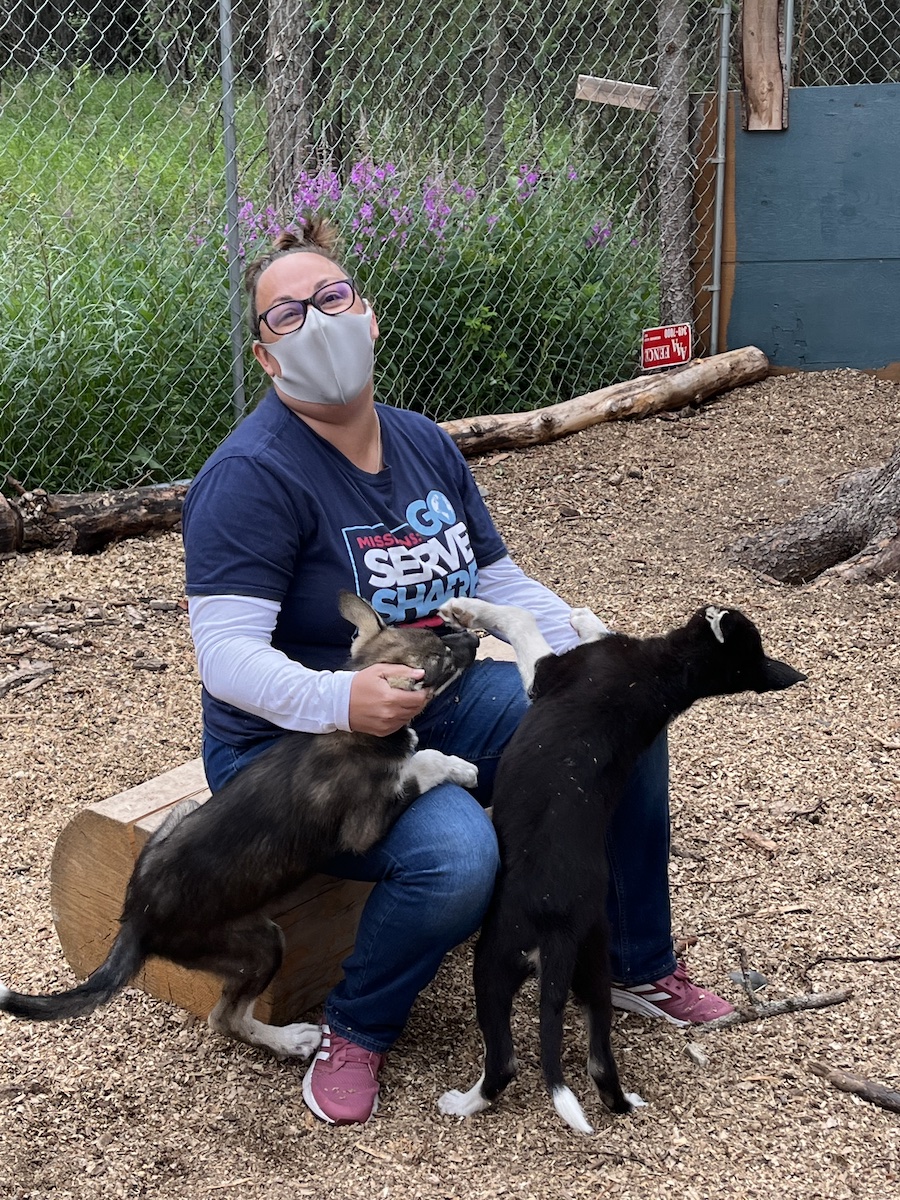 Karen and sled dog puppies