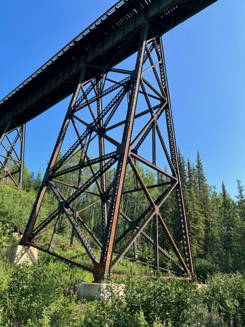 McKinley Station Trail train trestle overhead