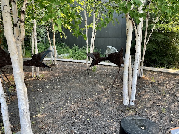 Metal bird sculpture at Morris Thompson Museum