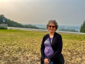 View from outside the Museum of the North at the University of Alaska Fairbanks with author in the foreground