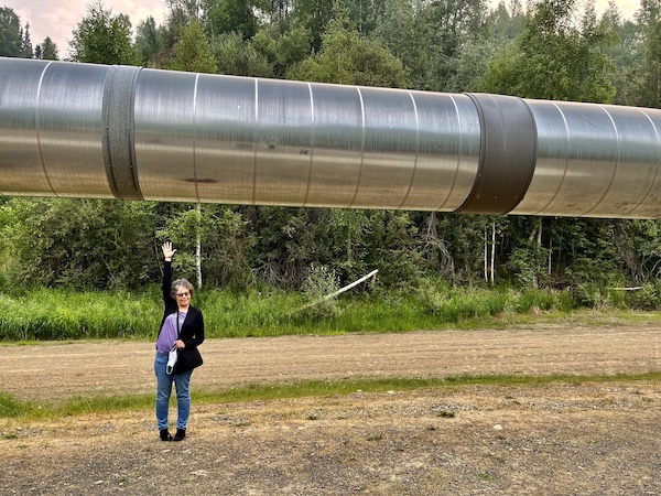 Susan and Alaska Pipeline outside Fairbanks Alaska