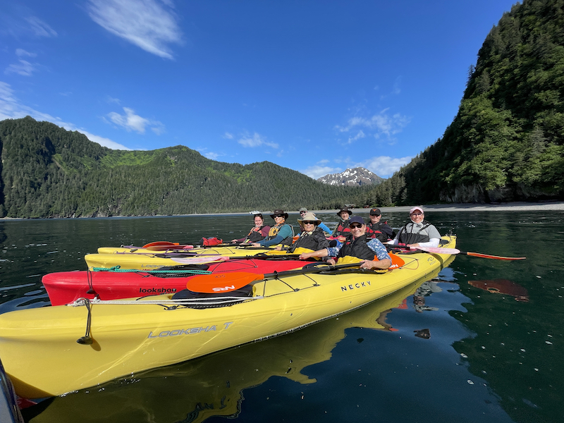 Tour group in kayaks on the water