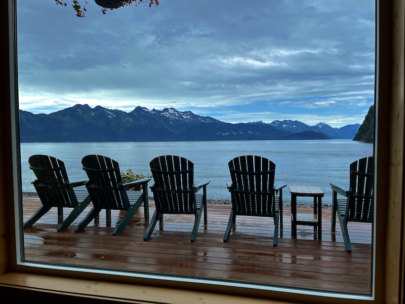 View from inside the lodge to the ocean