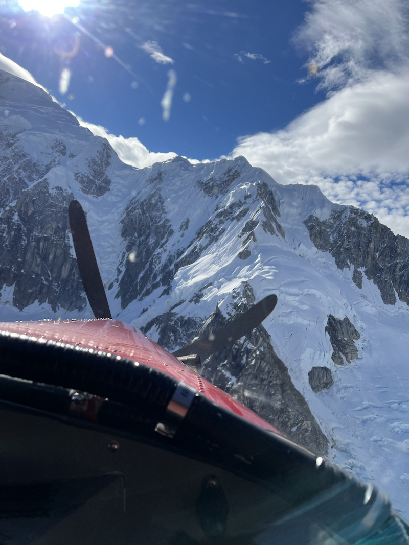 View of a mountain from co-pilot seat 