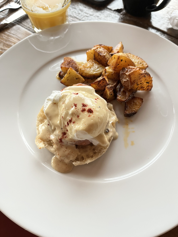 Eggs Benedict at Wilderness Lodge on Fox Island Alaska