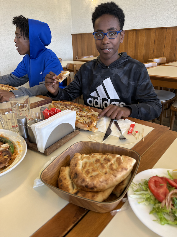 Sam and Micah at our first lunch in Istanbul