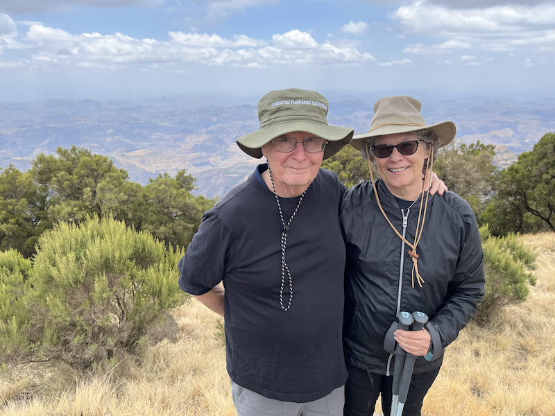 John and Susan posing while on a hike in the Simien Mountains in Ethiopia