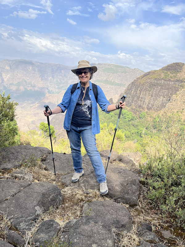 Susan on hike at Limalimo Lodge, Ethiopia