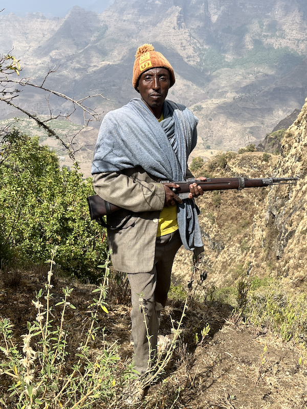 Armed guard on hike at Limalimo Lodge, Ethiopia