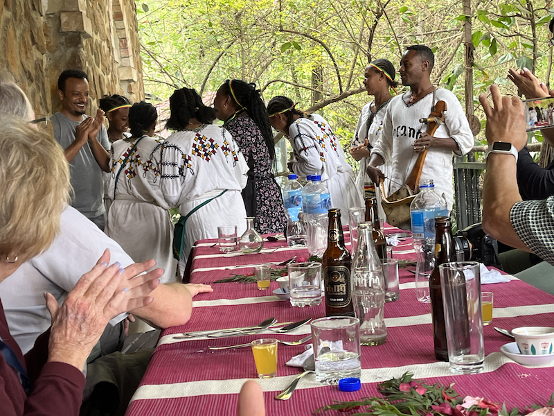 Shoulder dancing at Four Sisters Restaurant in Gondar, Ethiopia